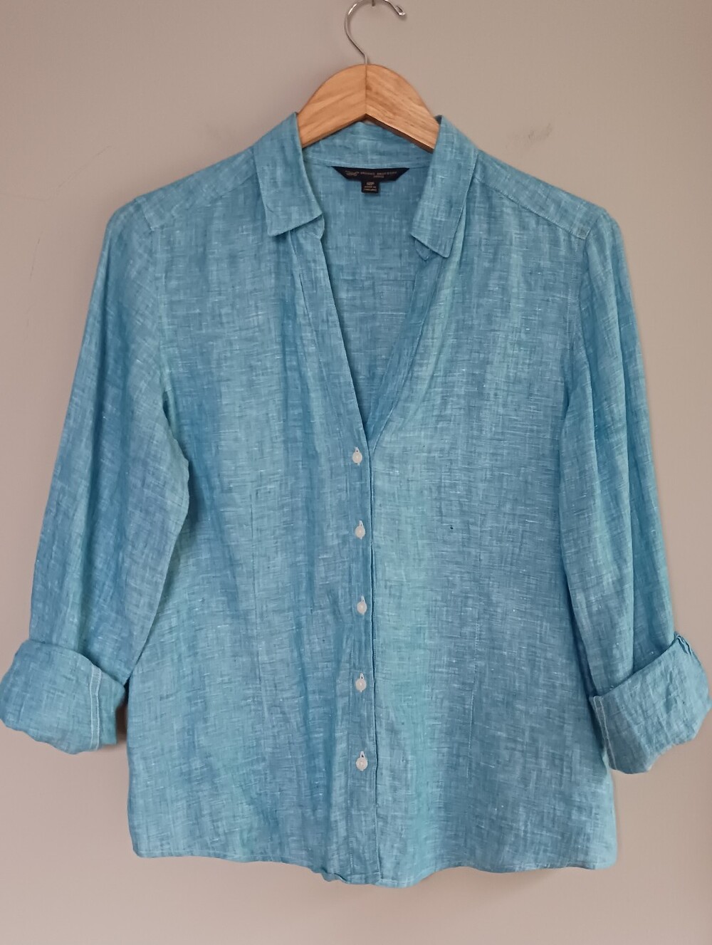 Brooks Brothers Linen Button Down Turquoise Top Size 12P
